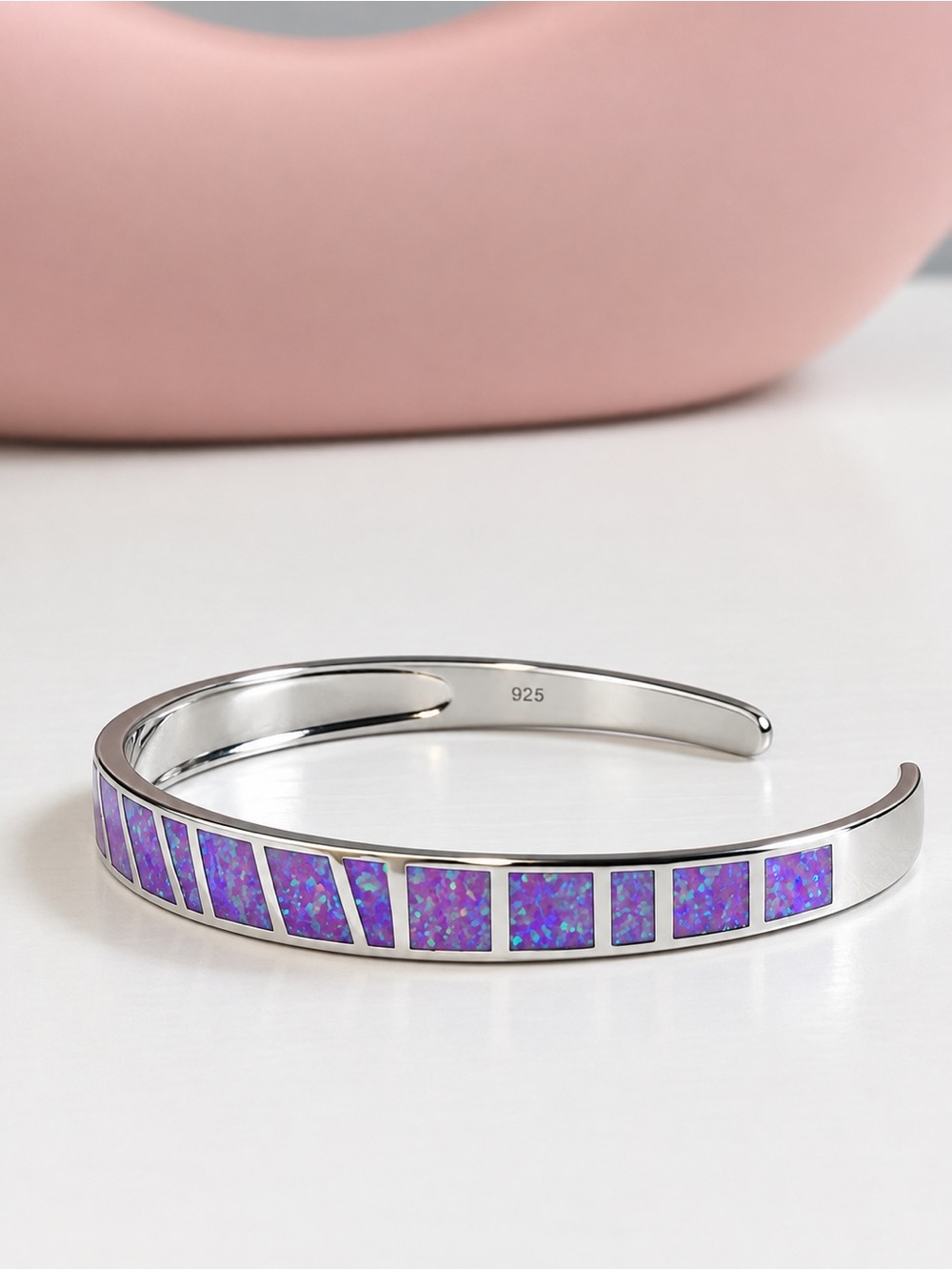 Sterling Silver Purple Opal Inlay Cuff Bracelet